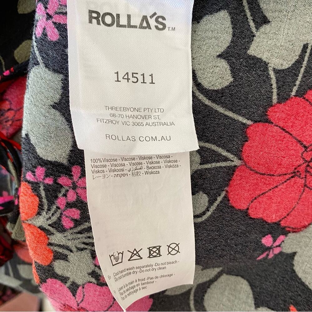 Rolla’s Cleo Rambling Floral Mini Wrap Dress size medium Black Red Pink Flowers - Picture 10 of 12